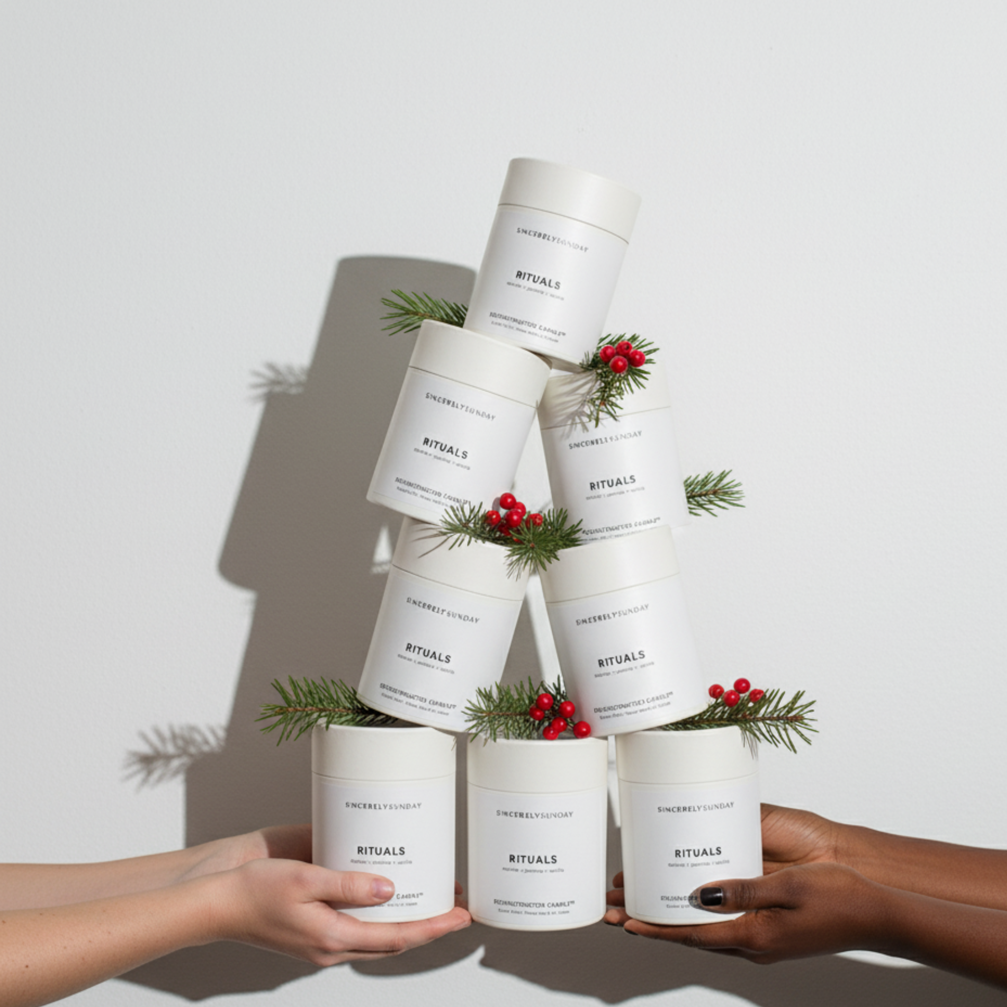 stack of candle refills in the shape of a christmas tree