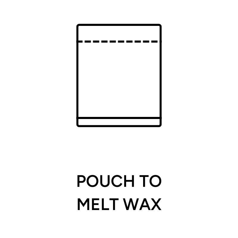 Icon of a pouch labeled 'Pouch to Melt Wax' on a white background
