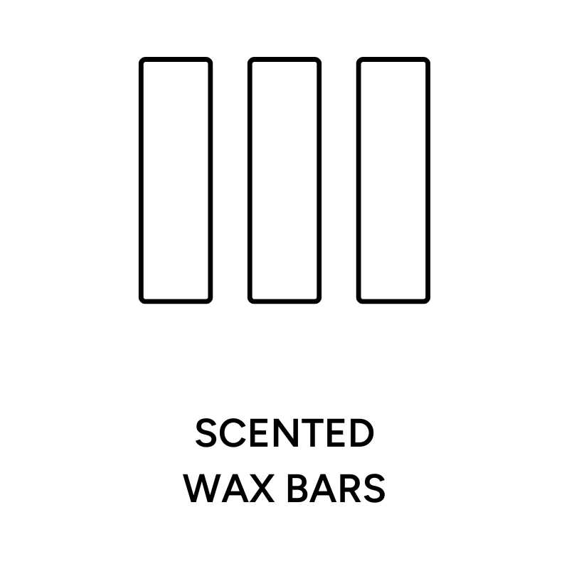 Three black rectangular outlines labeled 'SCENTED WAX BARS' on a white background